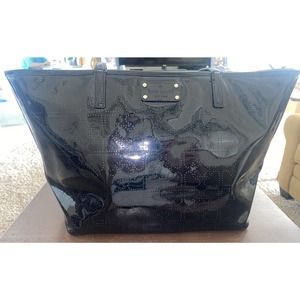 New Kate Spade New York Black Patent Perforated Logo Tote Bag